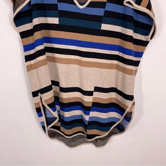 Mara Hoffman Blue, Black, Cream, & Tan Striped Wool Blend Short Sleeve Top - Picture 4 of 8